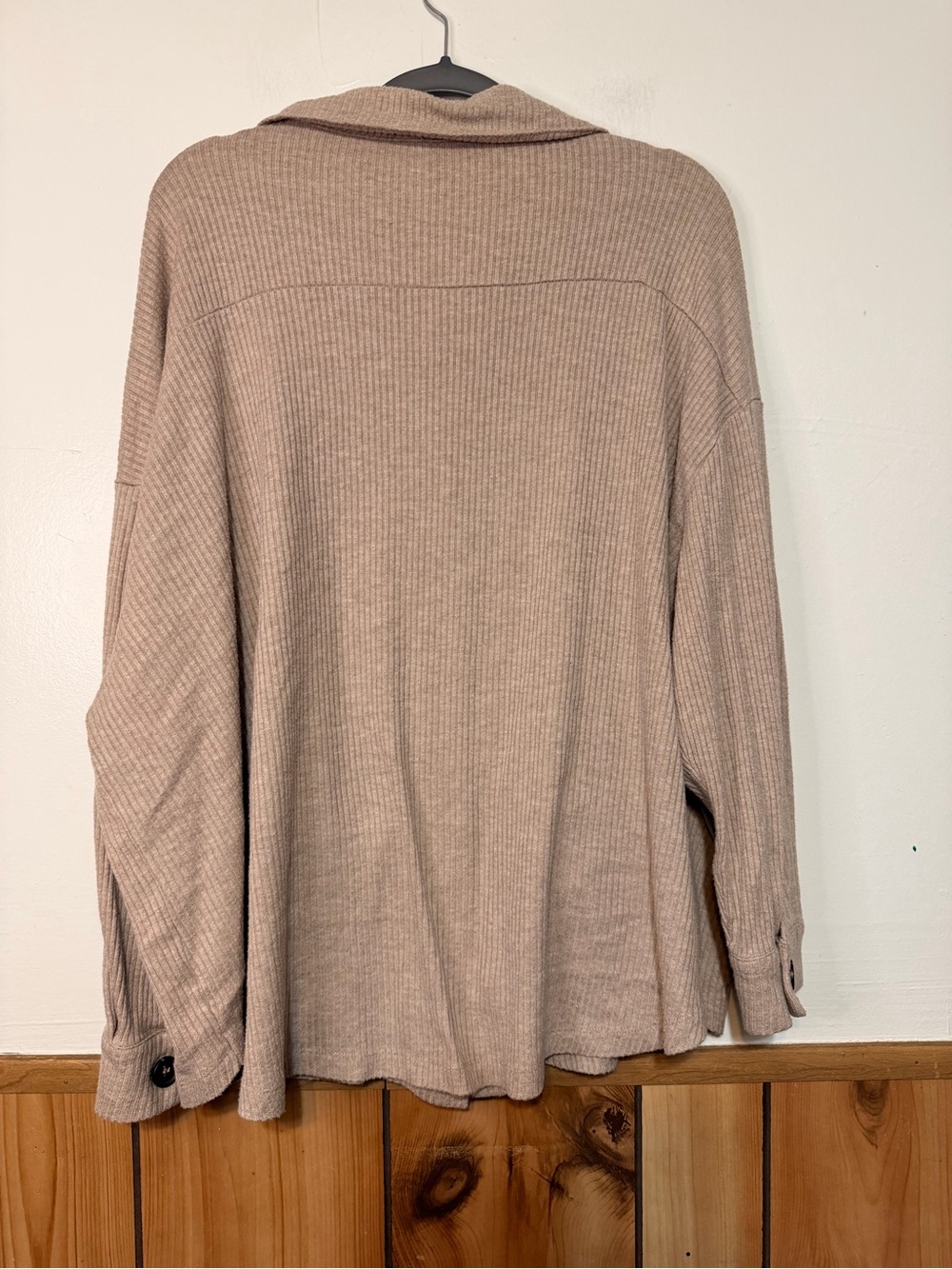 Zenana Outfitters Taupe Ribbed Button-Front Utility Shacket - Picture 2 of 5